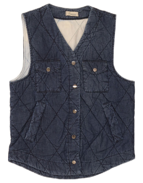 Vintage Dame Quilted Gilet UK 12 Medium Navy Blue Cotton