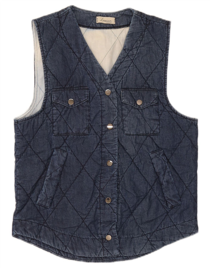 Vintage Dame Quilted Gilet UK 12 Medium Navy Blue Cotton