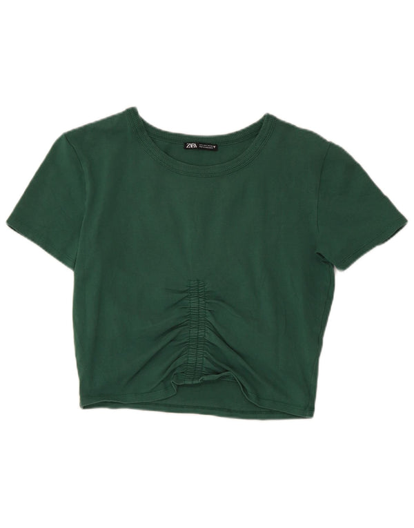 Zara Womens Crop T-Shirt Top UK 14 Stor grøn bomuld