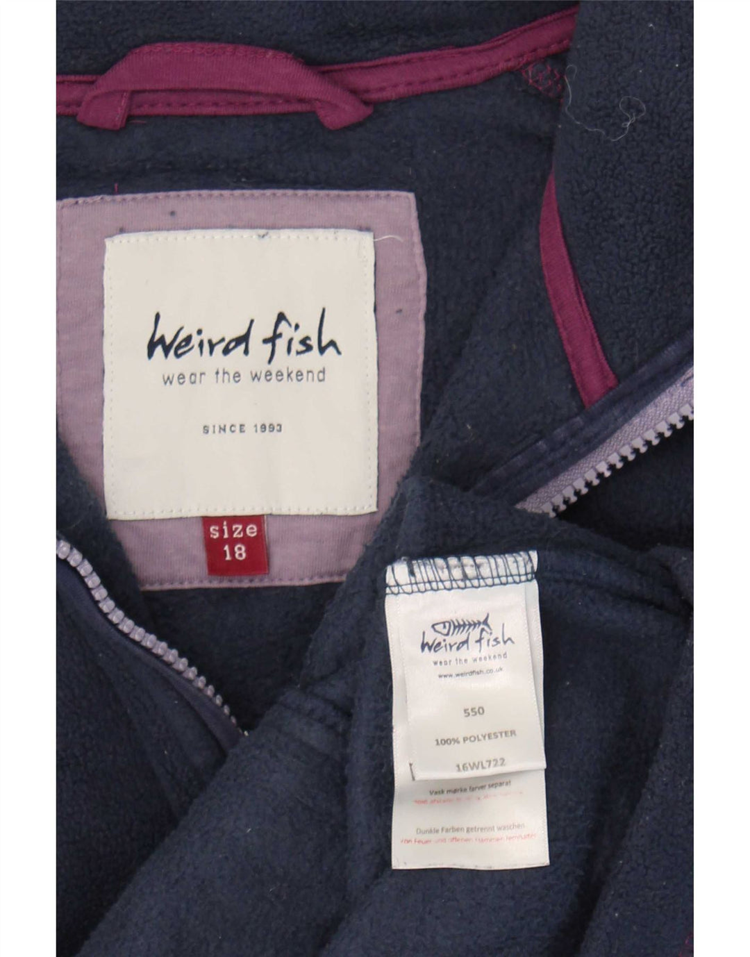 Weird Fish Dame Zip Neck Fleece Jumper UK 18 XL Navy Blue Polyester