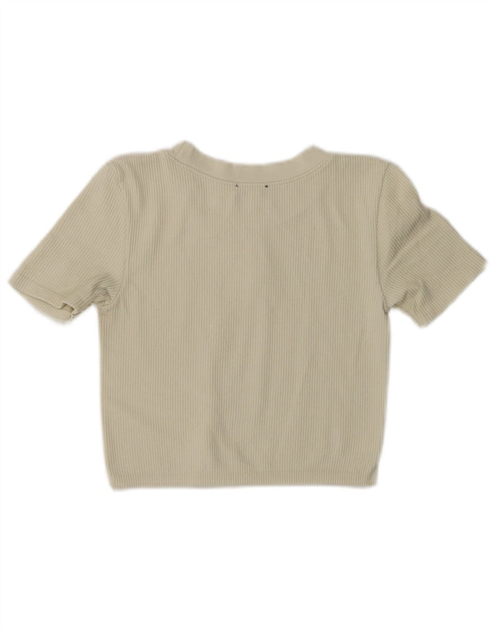 Zara Womens Crop T-Shirt Top UK 12 Medium Off White Nylon