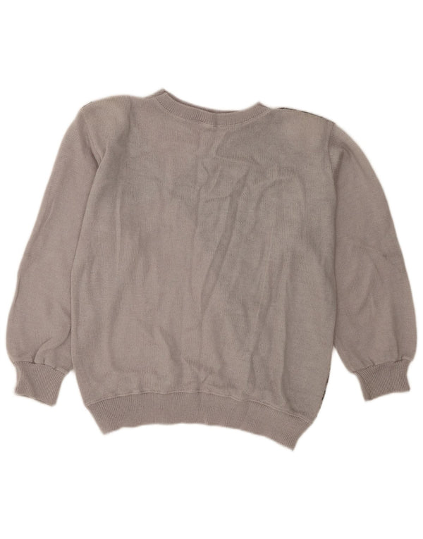 Vintage dame sweater med rund hals DK 14 mellem grå stribet akryl