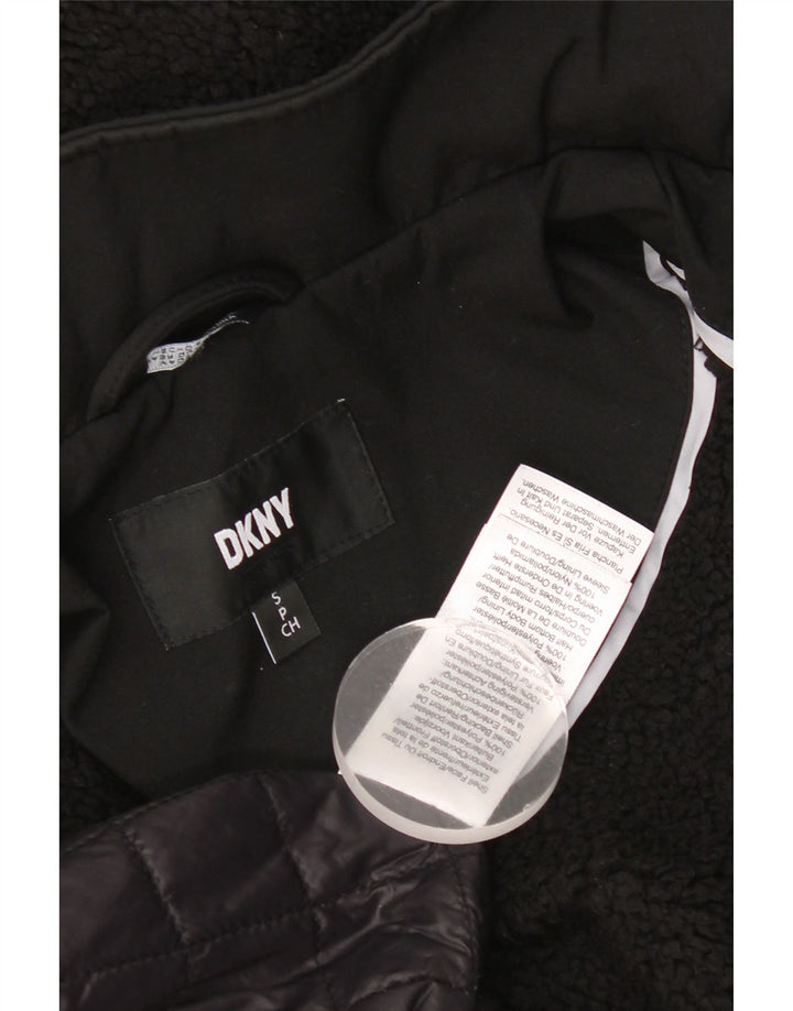 Dkny Dame Hooded Parka Jacket UK 10 Small Black Polyester