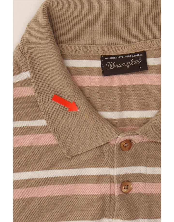 WRANGLER Mens Polo Shirt Large Brown Striped Cotton Vintage Wrangler and Second-Hand Wrangler from Messina Hembry 