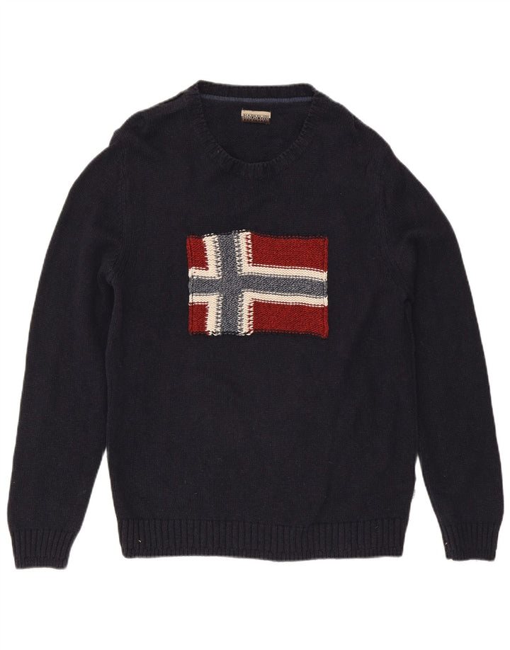 NAPAPIJRI Herre grafisk rund hals sweater stor marineblå bomuld