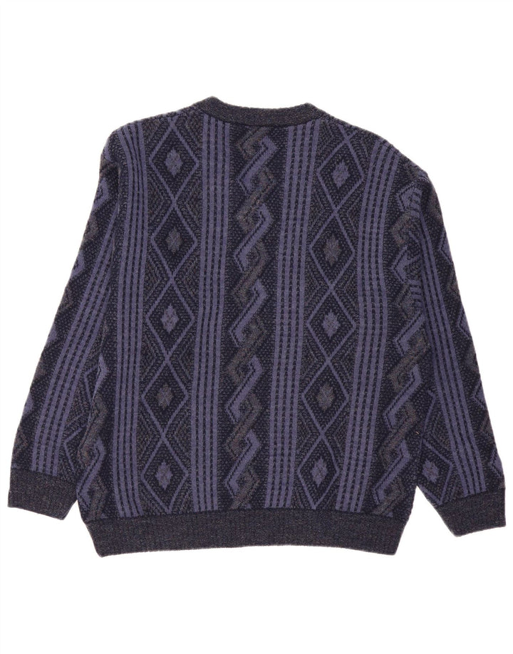 Naramaglie Herre V-hals sweater Medium Marineblå Geometrisk akryl