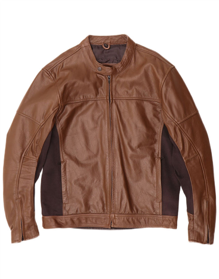 Course Herre Læder Racer Jakke UK 38 Medium Brun Colourblock Læder