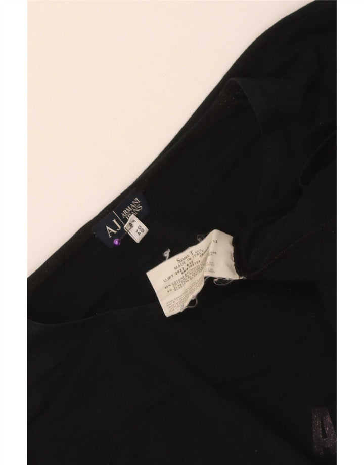 Armani Jeans Dame Grafisk Top Langærmet UK 14 Medium Sort Bomuld