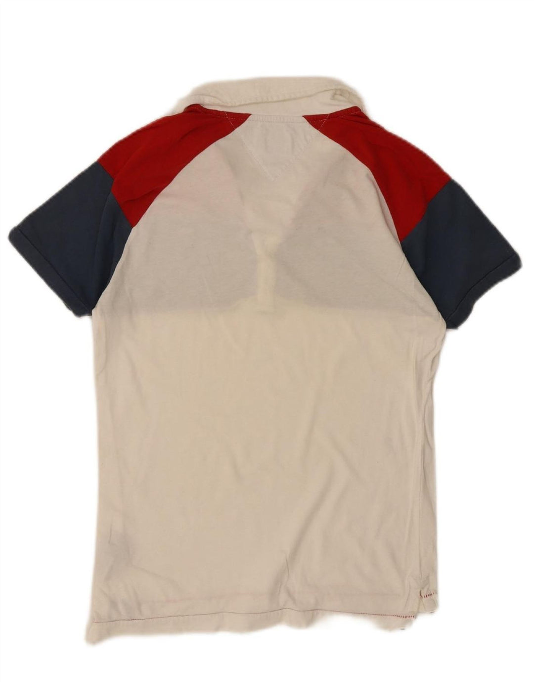 TOMMY HILFIGER Mens Polo Shirt Small White Colourblock Cotton