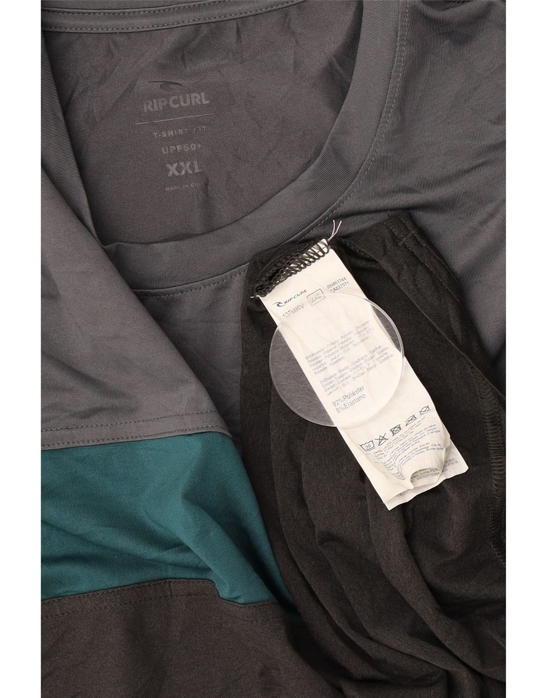 RIP CURL Herre T-Shirt Top 2XL Grå Colourblock Polyester
