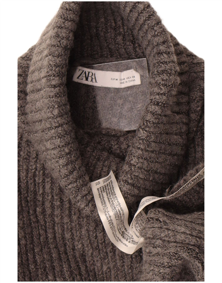 Zara Womens Crop Oversized trøjetrøje med rullehals UK 14 Medium Grey