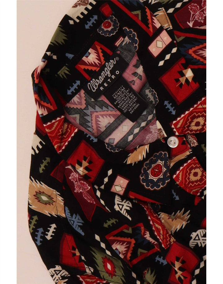 Wrangler Dame Retro Shirt Bluse UK 14 Medium Sort Geometrisk Rayon