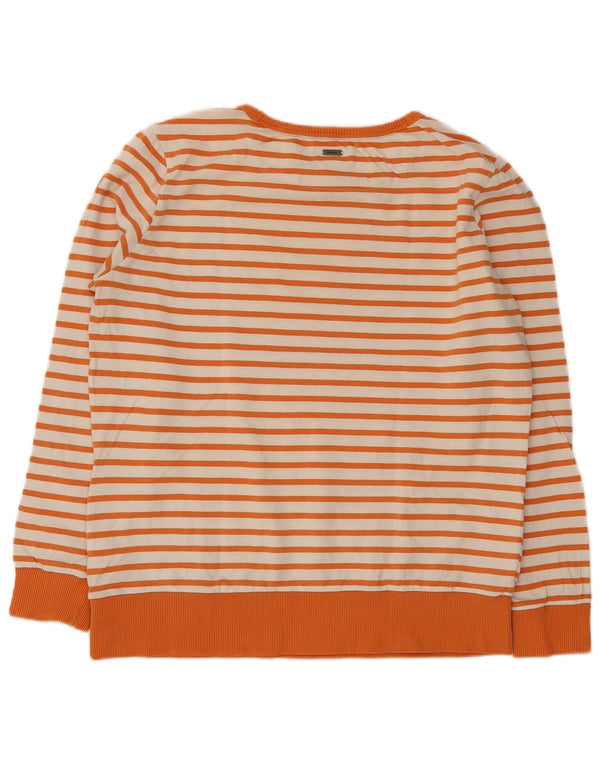 Barbour Dame Sweatshirt Jumper UK 16 Stor Orange Nålestribet Bomuld