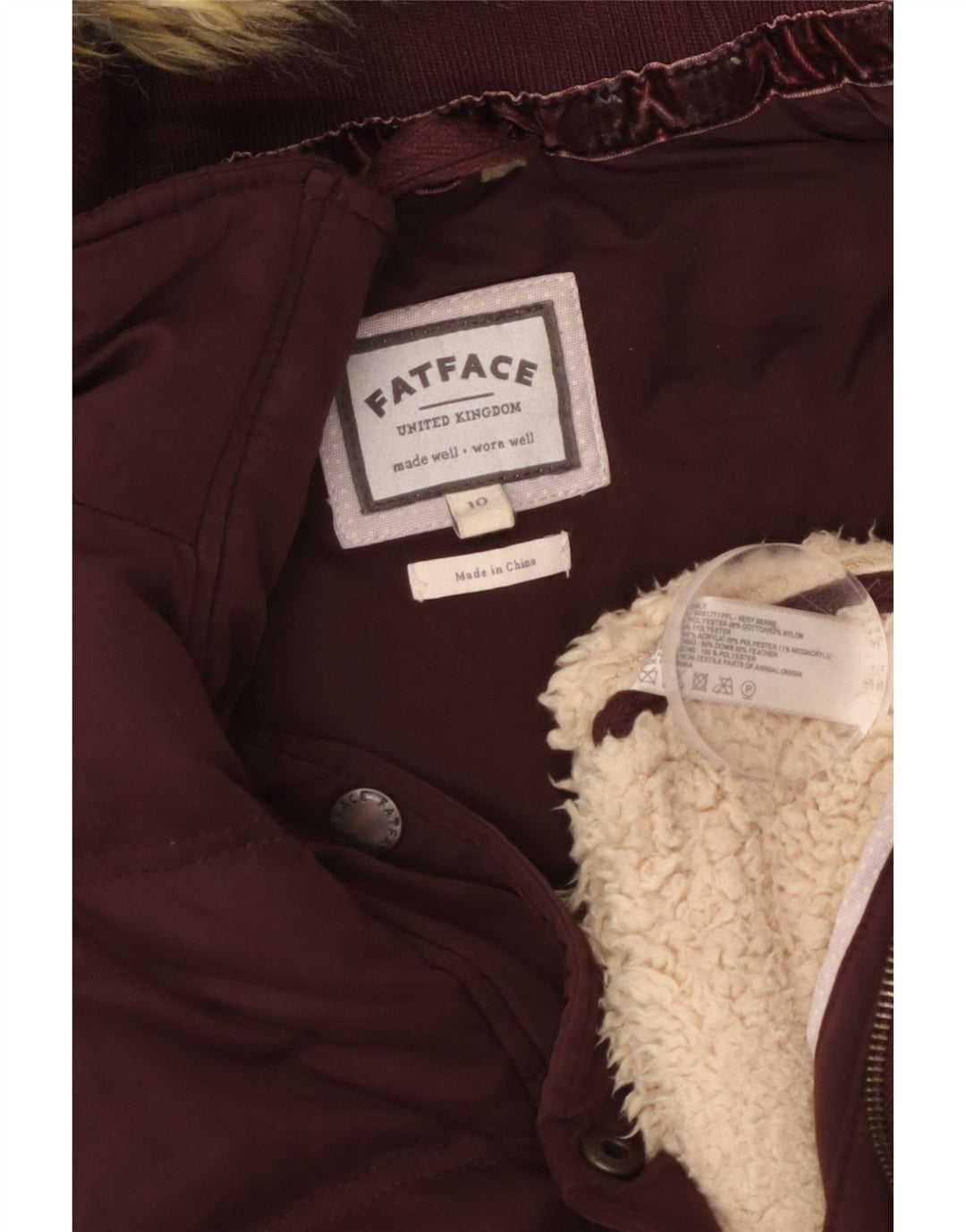 Fat Face Dame Hætte Polstret Gilet UK 10 Small Bourgogne Polyester