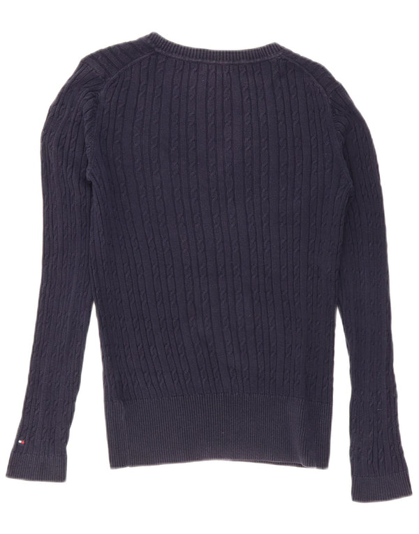 Tommy Hilfiger Dame V-hals sweater UK 14 Medium Navy Blue Bomuld
