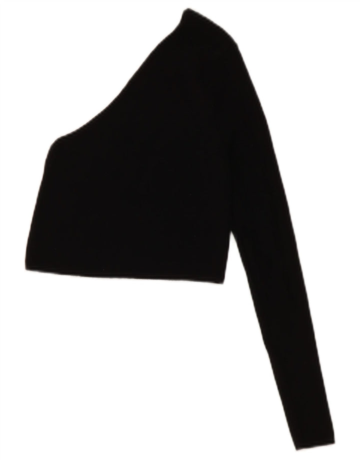 Zara Womens Crop One Shoulder Top UK 8 Small Black Viscose