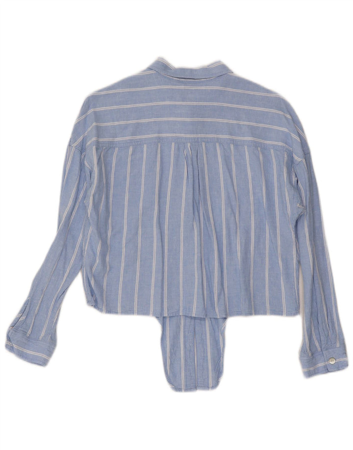 Tommy Hilfiger Womens Crop Front Tie Shirt UK 14 Mellem blå stribet linned