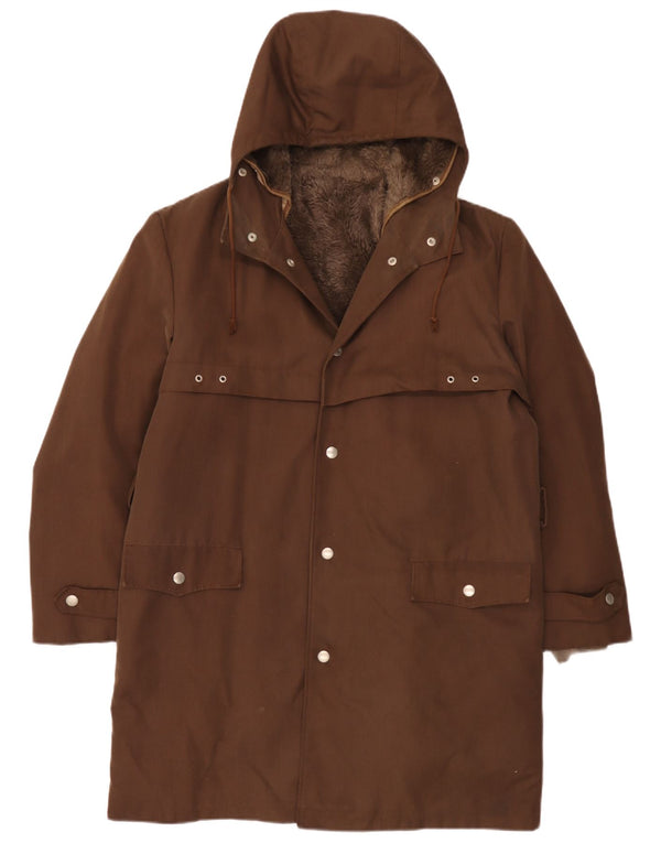 Vintage Sherpa Parkajakke med hætte til mænd UK 40 Stor brun polyakryl