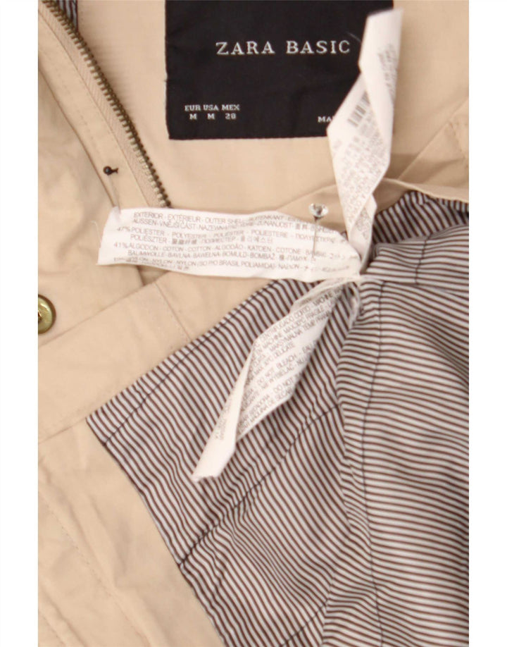 Zara Dame Hooded Parka Jacket UK 14 Medium Beige Polyester