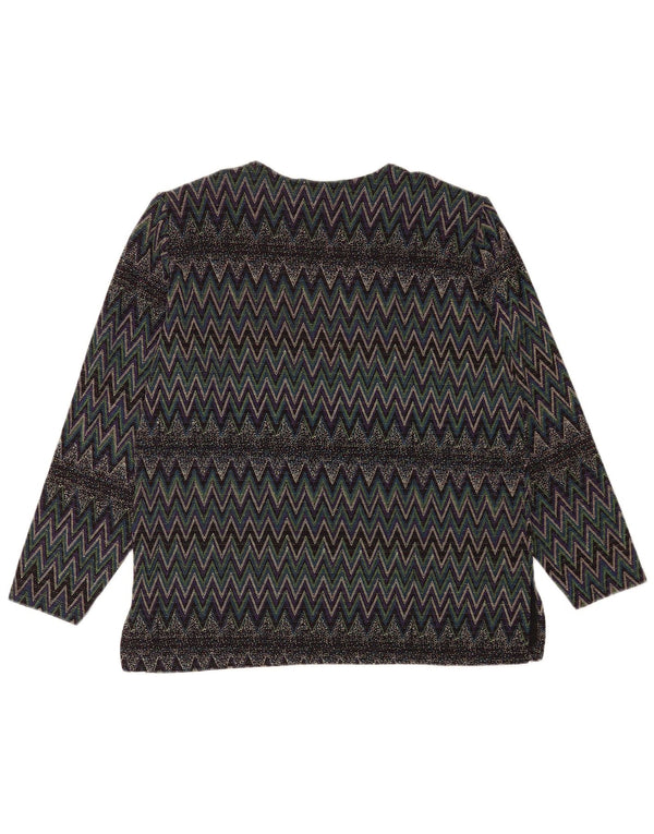 Vintage Dame Langærmet Bluse Top UK 16 Stor flerfarvet Chevron