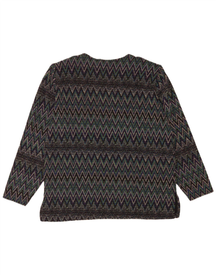 Vintage Dame Langærmet Bluse Top UK 16 Stor flerfarvet Chevron