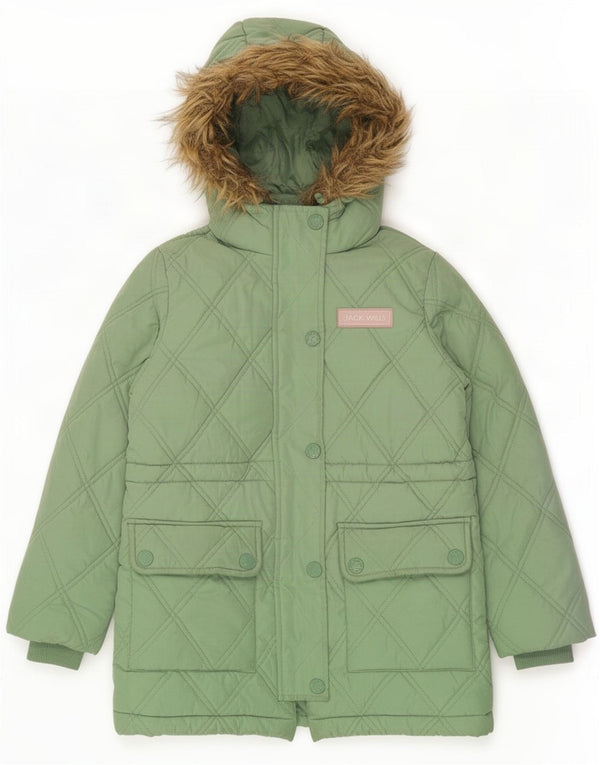 Jack Wills Piger Quiltet Parkajakke med hætte 8-9 år Grøn Polyester
