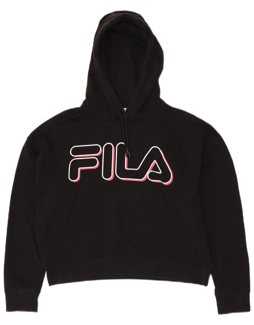FILA Dame Oversized Crop Graphic Hoodie Jumper UK 6 XS Sort