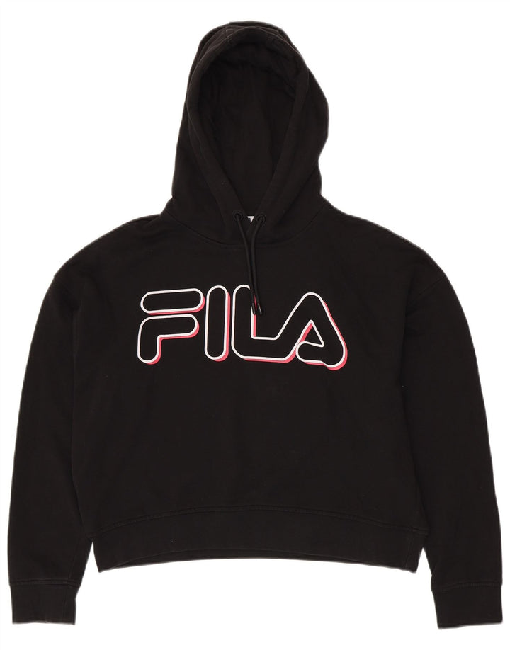 FILA Dame Oversized Crop Graphic Hoodie Jumper UK 6 XS Sort