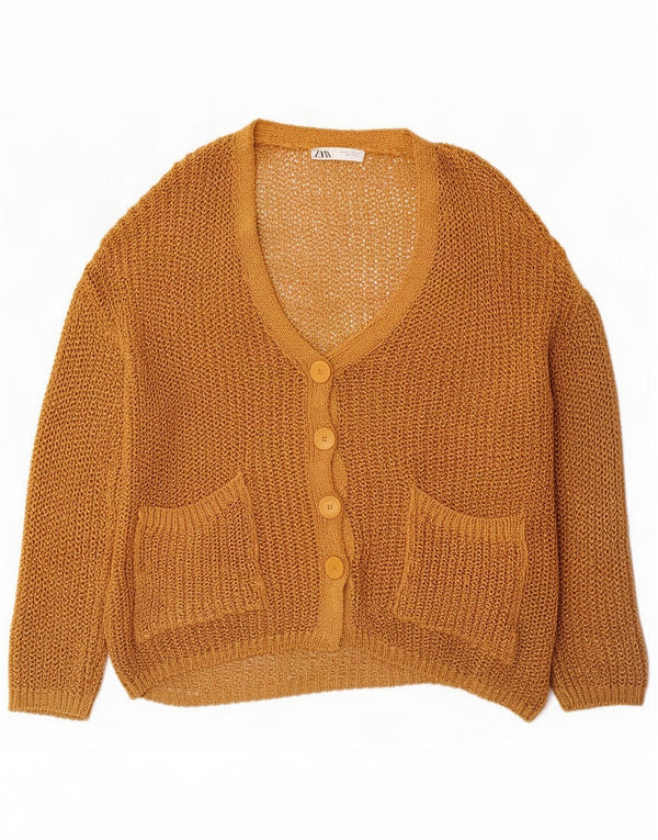 Zara oversized hæklet cardigan sweater til kvinder UK 14 Medium Brun Akryl