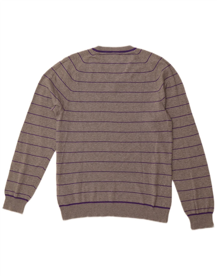 NIKE trøje med V-hals til mænd UK 38/40 Mellem grå stribet bomuld