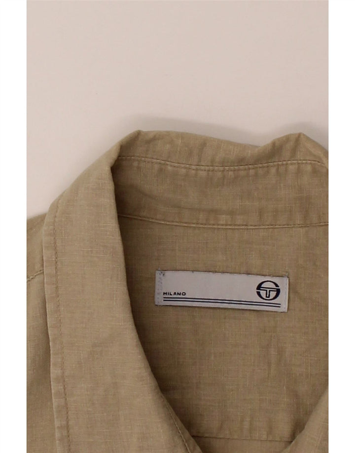 SERGIO TACCHINI Mens Short Sleeve Shirt Medium Beige Vintage Sergio Tacchini and Second-Hand Sergio Tacchini from Messina Hembry 