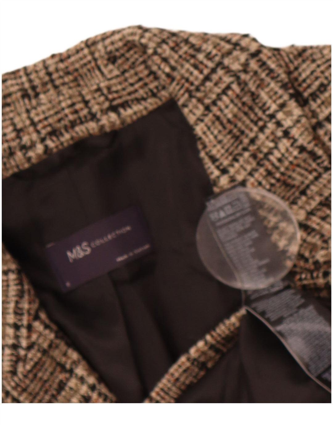 MARKS & SPENCER Womens 2 Button Blazer Jacket UK 8 Small Grey Check