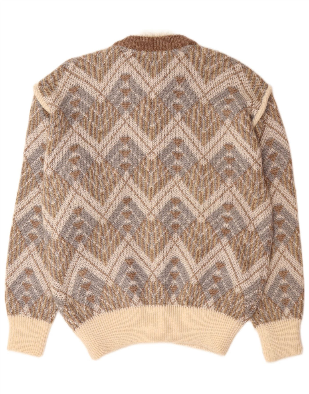 Vintage herre cardigan sweater stor beige geometrisk