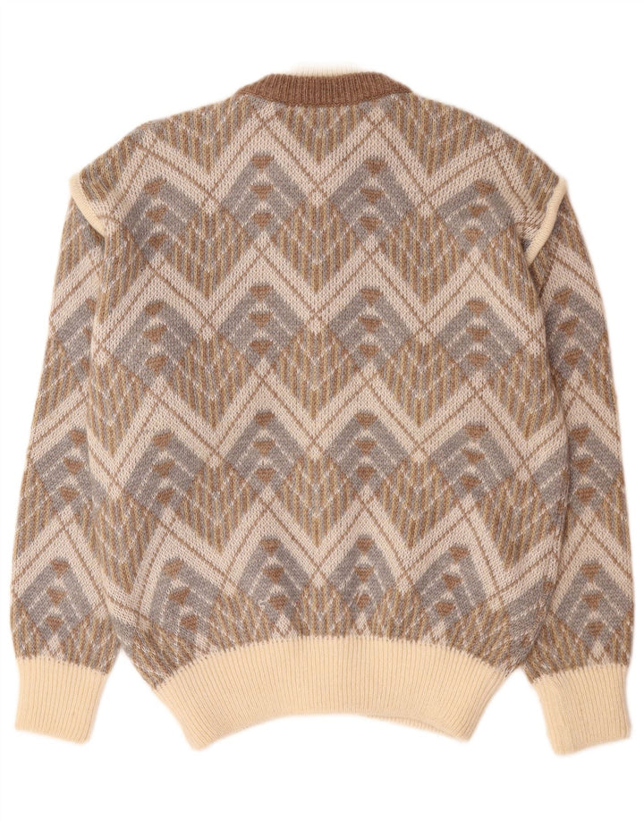 Vintage herre cardigan sweater stor beige geometrisk