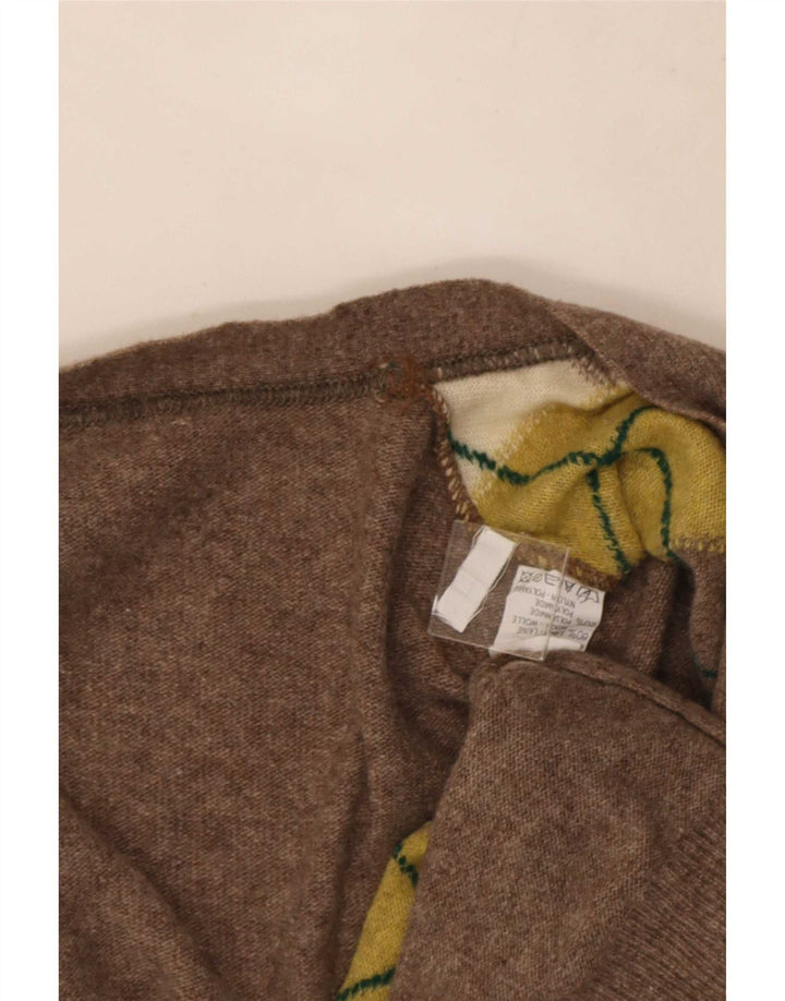 Vintage herre ærmeløs cardigan sweater stor brun Argyle/diamant uld
