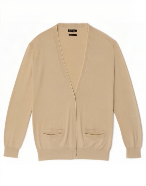 Massimo Dutti Womens Cardigan Sweater UK 10 Small Beige Silk