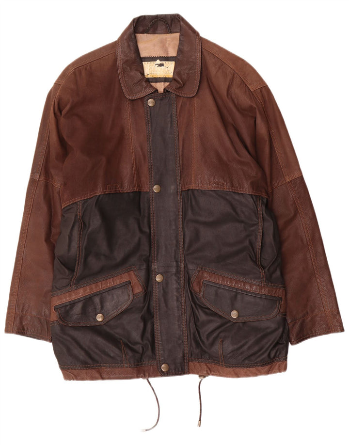 Milestone Herre Læderjakke UK 48 4XL Brun Colourblock Læder
