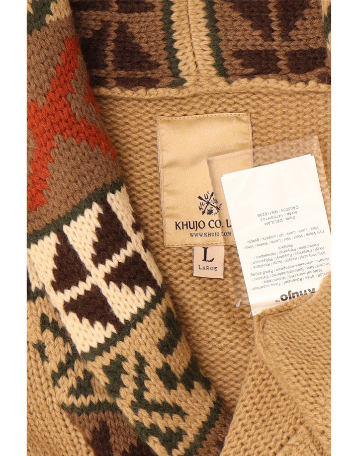 KHUJO Dame Cardigan Sweater UK 16 Stor Beige Geometrisk Akryl