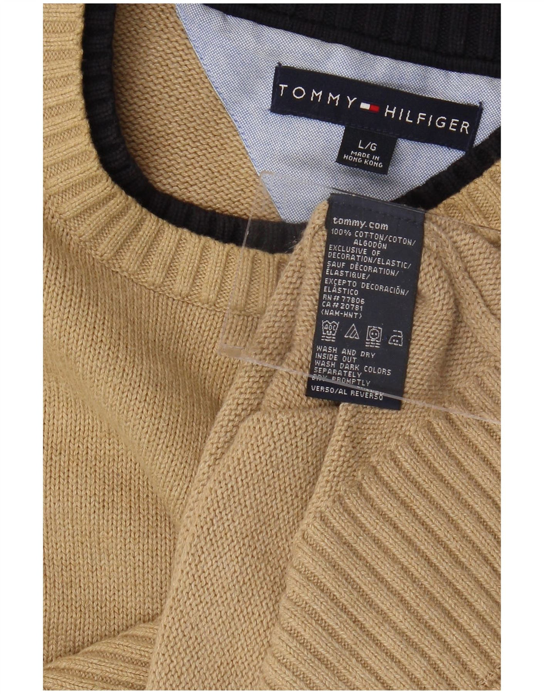 TOMMY HILFIGER Herre sweater med rund hals, stor beige bomuld