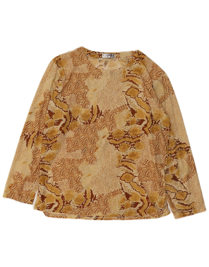 VINTAGE Dame Langærmet Bluse Top UK 18 XL Beige Animal Print Bomuld