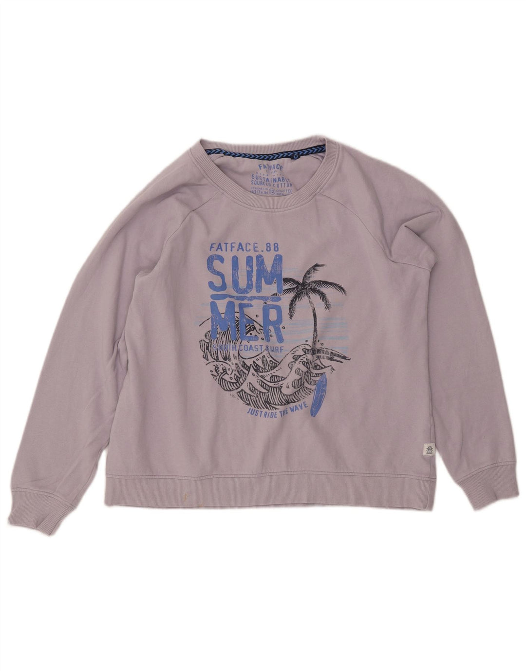 FAT FACE Dame Grafisk Sweatshirt Jumper UK 12 Medium Lilla Bomuld