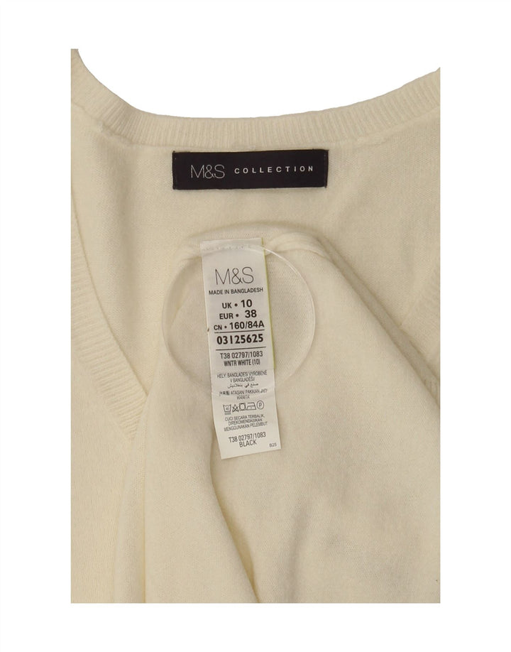 MARKS & SPENCER Womens V-Neck Jumper Sweater UK 10 Small Off White Acrylic Vintage Marks & Spencer and Second-Hand Marks & Spencer from Messina Hembry 