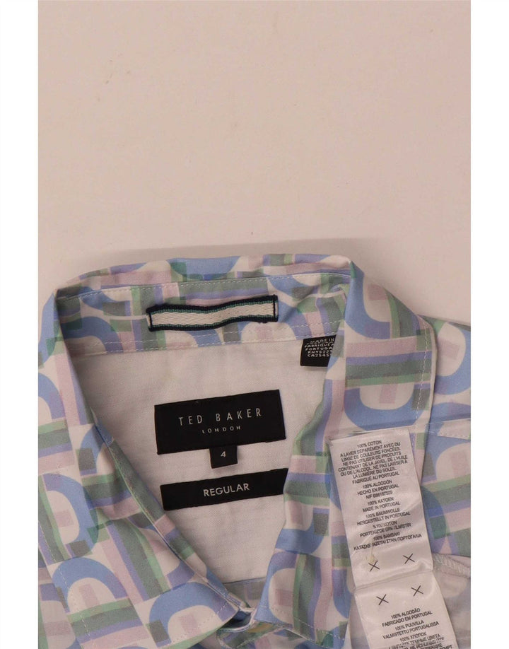 Ted Baker Kortærmet Herreskjorte Størrelse 4 Stor Flerfarvet Geometrisk