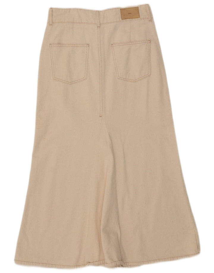 Zara Dame Midi Nederdel Medium W29 Beige Bomuld