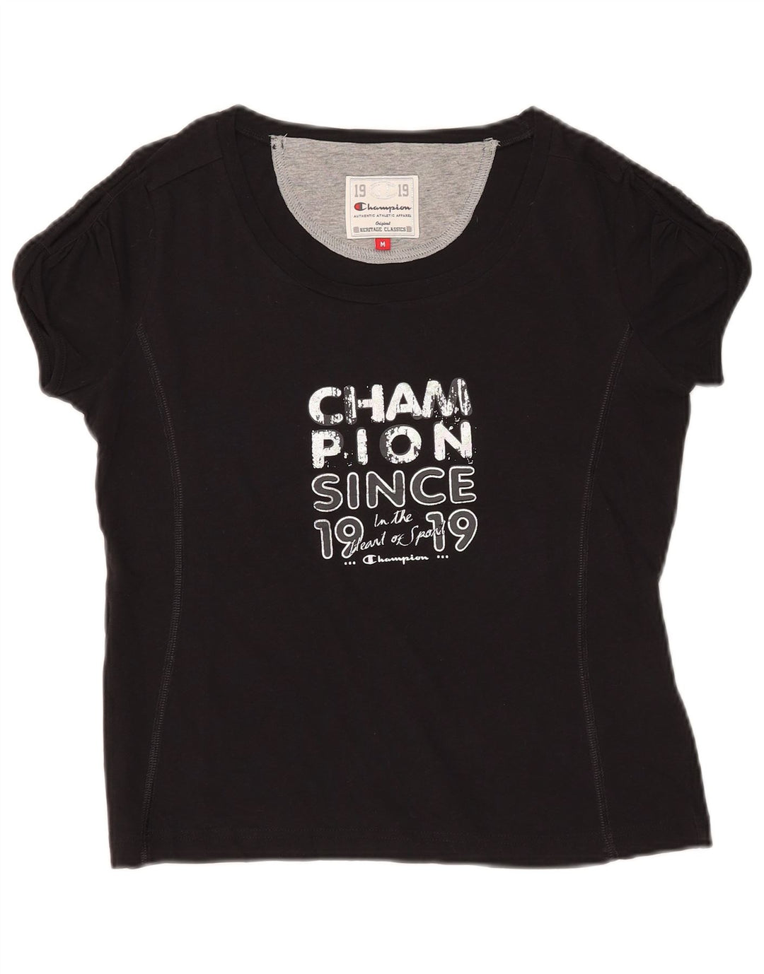CHAMPION Womens Heritage Classics Grafisk T-Shirt Top UK 12 Medium Sort