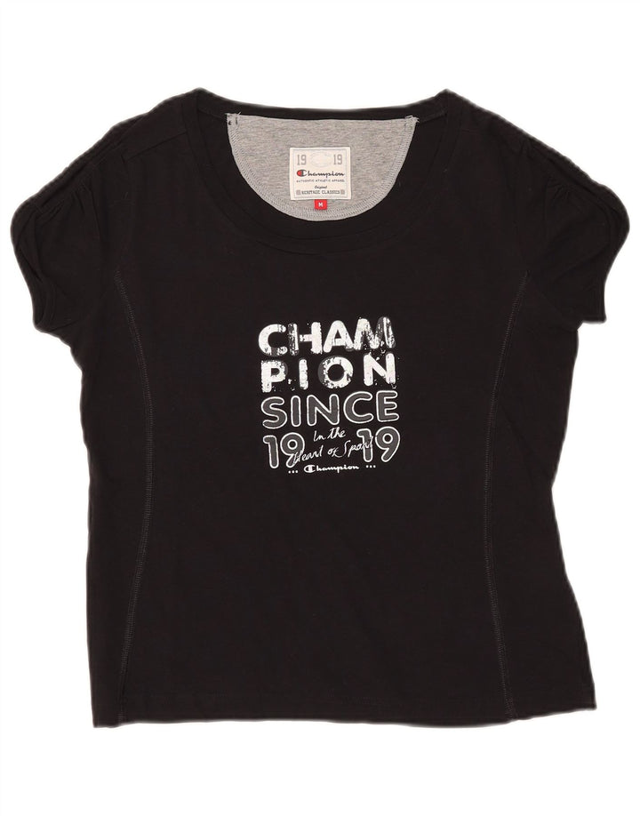 CHAMPION Womens Heritage Classics Grafisk T-Shirt Top UK 12 Medium Sort