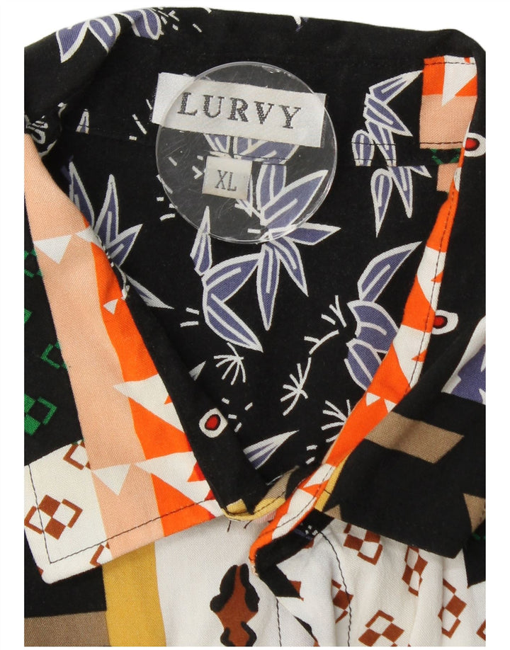 VINTAGE Kortærmet Herreskjorte XL Flerfarvet Patchwork