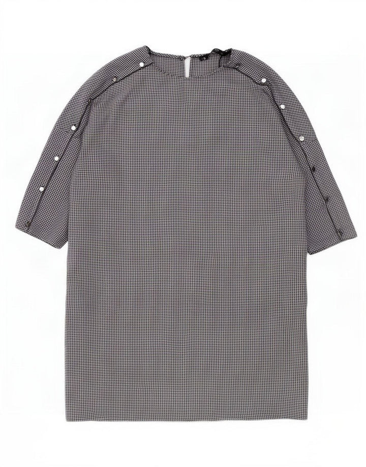 Zara Dame 3/4 ærmet Shift Dress UK 16 Large Black Houndstooth Polyester