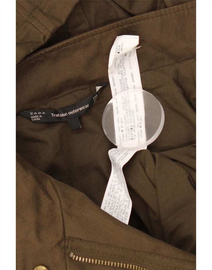 Zara Dame Hætte Oversized Parka Jacket UK 10 Small Khaki Colourblock