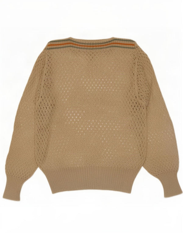 Vintage Dame Boat Neck Jumper Sweater UK 14 Medium Beige Stribet